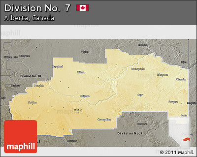 Physical 3D Map of Division No.  7, darken, semi-desaturated