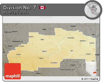 Physical 3D Map of Division No.  7, darken, semi-desaturated