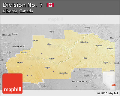 Physical 3D Map of Division No.  7, desaturated