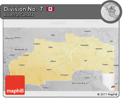 Physical 3D Map of Division No.  7, desaturated