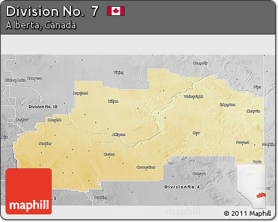 Physical 3D Map of Division No.  7, desaturated