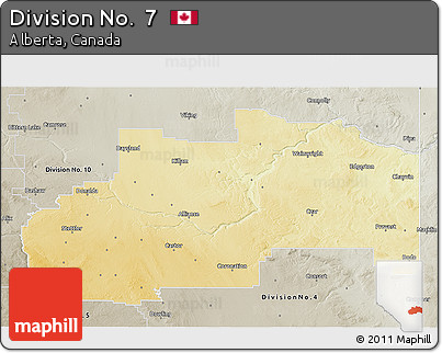 Physical 3D Map of Division No.  7, semi-desaturated