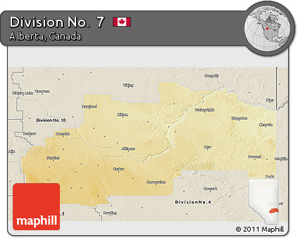 Physical 3D Map of Division No.  7, shaded relief outside
