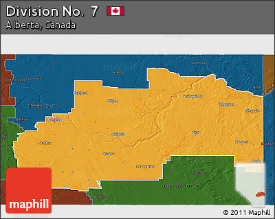 Political 3D Map of Division No.  7, darken