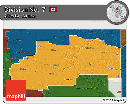 Political 3D Map of Division No.  7, darken
