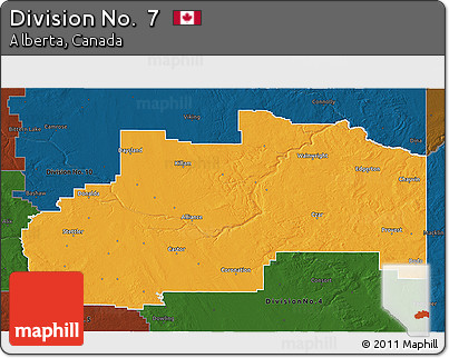 Political 3D Map of Division No.  7, darken