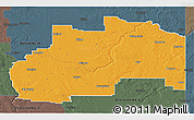 Political 3D Map of Division No.  7, darken, semi-desaturated
