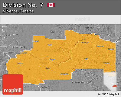 Political 3D Map of Division No.  7, desaturated