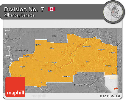 Political 3D Map of Division No.  7, desaturated