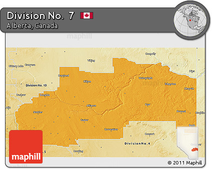 Political 3D Map of Division No.  7, physical outside