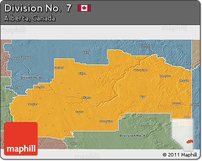 Political 3D Map of Division No.  7, semi-desaturated