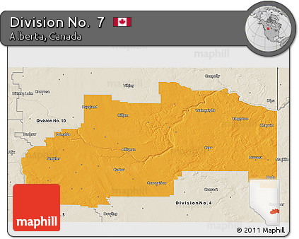 Political 3D Map of Division No.  7, shaded relief outside