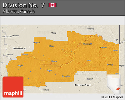 Political 3D Map of Division No.  7, shaded relief outside