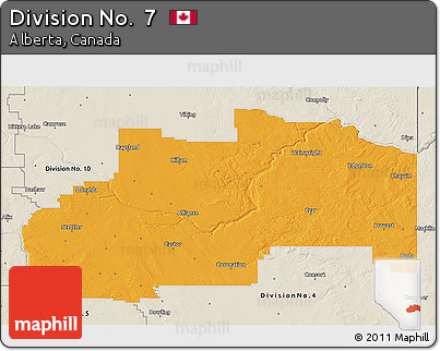 Political 3D Map of Division No.  7, shaded relief outside
