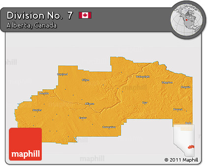 Political 3D Map of Division No.  7, single color outside