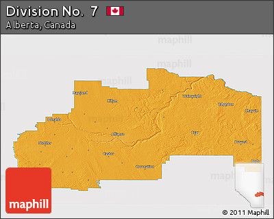 Political 3D Map of Division No.  7, single color outside