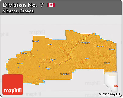 Political 3D Map of Division No.  7, single color outside