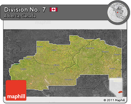 Satellite 3D Map of Division No.  7, darken, desaturated
