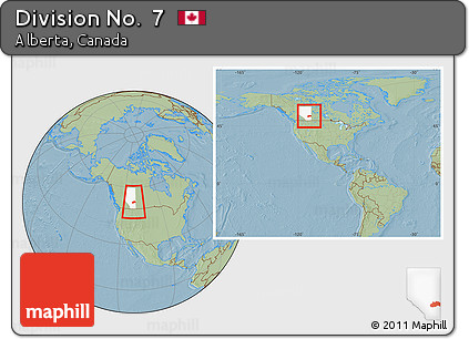 Savanna Style Location Map of Division No.  7, highlighted parent region, within the entire country, hill shading