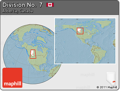 Savanna Style Location Map of Division No.  7, highlighted parent region, within the entire country, hill shading