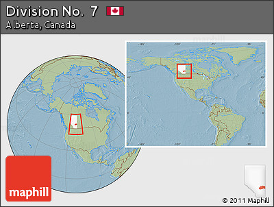 Savanna Style Location Map of Division No.  7, highlighted parent region, within the entire country, hill shading