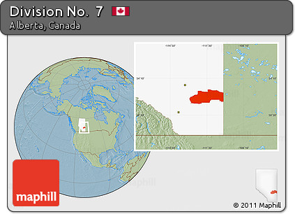 Savanna Style Location Map of Division No.  7, highlighted parent region, hill shading