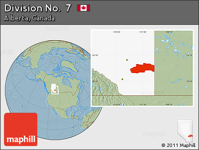 Savanna Style Location Map of Division No.  7, highlighted parent region, hill shading