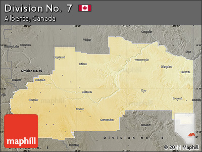 Physical Map of Division No.  7, darken, semi-desaturated