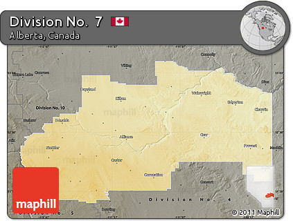 Physical Map of Division No.  7, darken, semi-desaturated