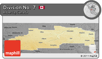 Physical Panoramic Map of Division No.  7, darken, desaturated