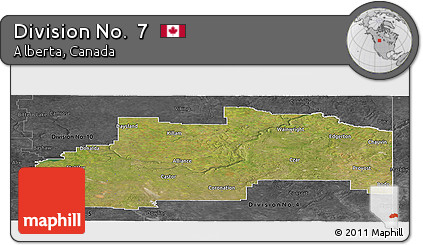 Satellite Panoramic Map of Division No.  7, darken, desaturated