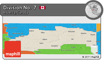 Shaded Relief Panoramic Map of Division No.  7, political outside