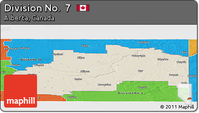 Shaded Relief Panoramic Map of Division No.  7, political outside