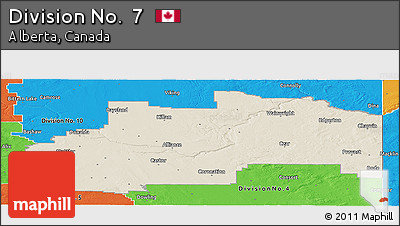 Shaded Relief Panoramic Map of Division No.  7, political outside
