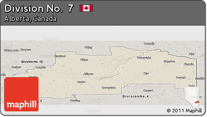 Shaded Relief Panoramic Map of Division No.  7, semi-desaturated