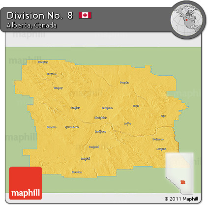 Savanna Style 3D Map of Division No.  8, single color outside