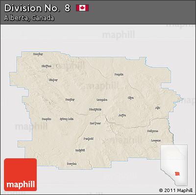 Shaded Relief 3D Map of Division No.  8, single color outside