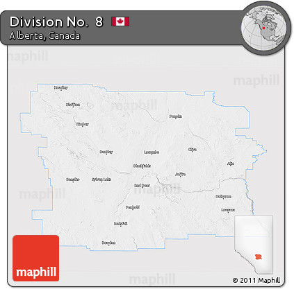 Silver Style 3D Map of Division No.  8, single color outside