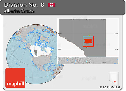 Gray Location Map of Division No.  8, highlighted country, highlighted parent region, hill shading