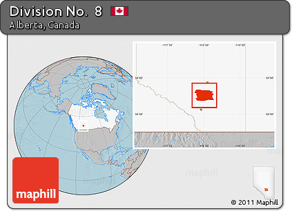 Gray Location Map of Division No.  8, highlighted country, hill shading