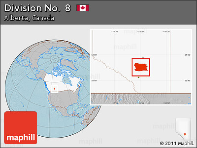 Gray Location Map of Division No.  8, highlighted country, hill shading