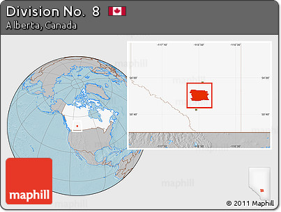 Gray Location Map of Division No.  8, highlighted country, hill shading