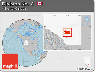 Gray Location Map of Division No.  8, highlighted parent region, hill shading
