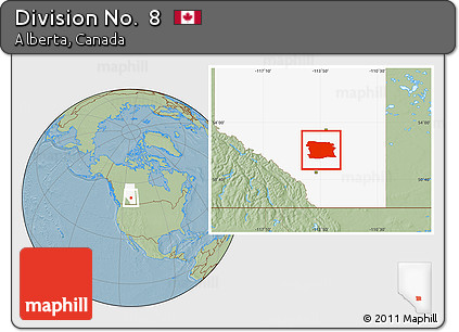 Savanna Style Location Map of Division No.  8, highlighted parent region, hill shading