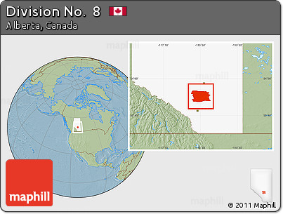 Savanna Style Location Map of Division No.  8, highlighted parent region, hill shading