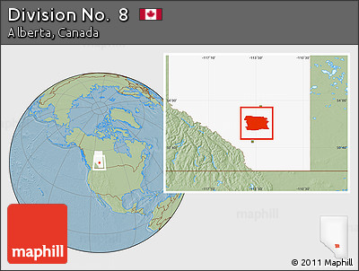 Savanna Style Location Map of Division No.  8, highlighted parent region, hill shading