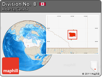 Shaded Relief Location Map of Division No.  8, highlighted country