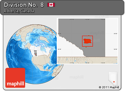 Shaded Relief Location Map of Division No.  8, highlighted country, highlighted parent region