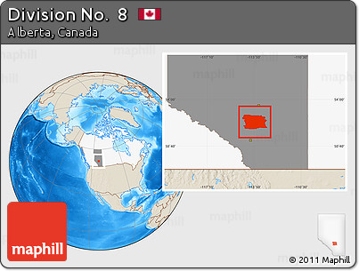 Shaded Relief Location Map of Division No.  8, highlighted country, highlighted parent region