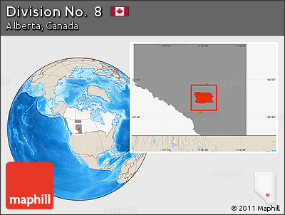 Shaded Relief Location Map of Division No.  8, highlighted country, highlighted parent region